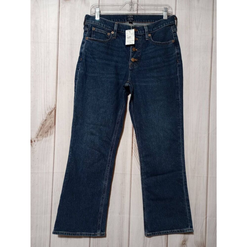 J.Crew Womens Mid-Rise Flare Crop Jeans Dark Wash Button Fly Size 28 NWT G1094
